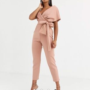 ASOS blush fallen shoulder scuba jumpsuit